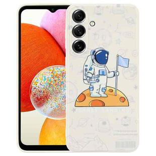 For Samsung Galaxy A14 Astronaut Pattern Silicone Straight Edge Phone Case(Planet Landing-White)