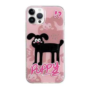 For iPhone 13 Pro Max IMD Cute Animal Pattern Phone Case(Black Puppy)