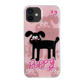 For iPhone 12 IMD Cute Animal Pattern Phone Case(Black Puppy)