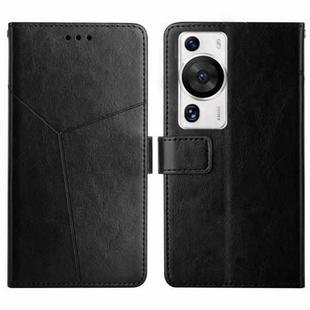 For Huawei P60 Pro HT01 Y-shaped Pattern Flip Leather Phone Case(Black)