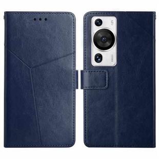 For Huawei P60 Pro HT01 Y-shaped Pattern Flip Leather Phone Case(Blue)