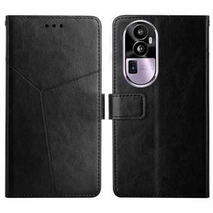 For Reno10 Pro HT01 Y-shaped Pattern Flip Leather Phone Case(Black)