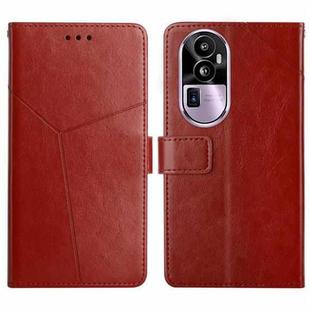 For Reno10 Pro HT01 Y-shaped Pattern Flip Leather Phone Case(Brown)