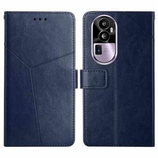 For Reno10 Pro+ China HT01 Y-shaped Pattern Flip Leather Phone Case(Blue)