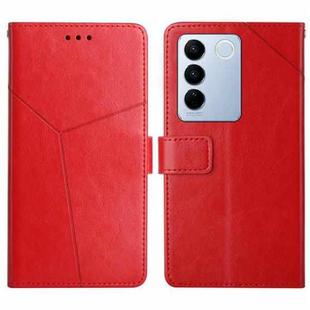 For vivo V27E 4G Global HT01 Y-shaped Pattern Flip Leather Phone Case(Red)