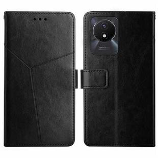 For vivo Y02A 4G / Y02 4G / Y11 2023 HT01 Y-shaped Pattern Flip Leather Phone Case(Black)