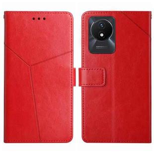 For vivo Y02A 4G / Y02 4G / Y11 2023 HT01 Y-shaped Pattern Flip Leather Phone Case(Red)