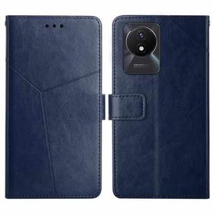 For vivo Y02A 4G / Y02 4G / Y11 2023 HT01 Y-shaped Pattern Flip Leather Phone Case(Blue)