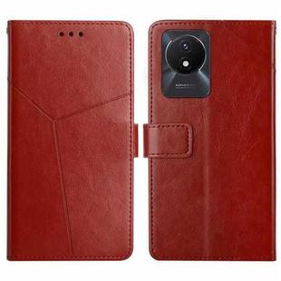 For vivo Y02A 4G / Y02 4G / Y11 2023 HT01 Y-shaped Pattern Flip Leather Phone Case(Brown)