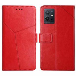 For vivo Y55S 5G 2023 / Y55 5G / T1 5G HT01 Y-shaped Pattern Flip Leather Phone Case(Red)