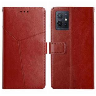 For vivo Y55S 5G 2023 / Y55 5G / T1 5G HT01 Y-shaped Pattern Flip Leather Phone Case(Brown)