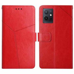 For vivo Y75 5G Global HT01 Y-shaped Pattern Flip Leather Phone Case(Red)