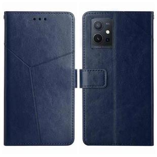 For vivo Y75 5G Global HT01 Y-shaped Pattern Flip Leather Phone Case(Blue)