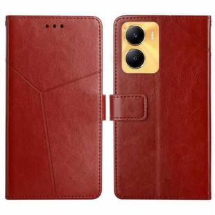 For vivo Y56 5G Global HT01 Y-shaped Pattern Flip Leather Phone Case(Brown)