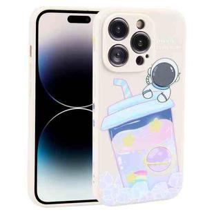 For iPhone 14 Pro Milk Tea Astronaut Pattern Liquid Silicone Phone Case(Ivory White)