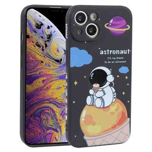 For iPhone XS / X Milk Tea Astronaut Pattern Liquid Silicone Phone Case(Ivory Black)