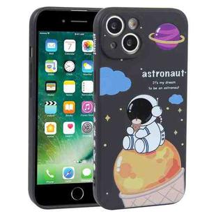 For iPhone 8 Plus / 7 Plus Milk Tea Astronaut Pattern Liquid Silicone Phone Case(Ivory Black)