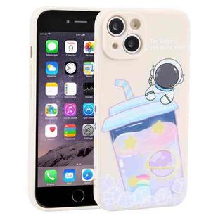 For iPhone 6 Plus / 6s Plus Milk Tea Astronaut Pattern Liquid Silicone Phone Case(Ivory White)