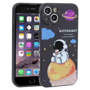 For iPhone 6 Plus / 6s Plus Milk Tea Astronaut Pattern Liquid Silicone Phone Case(Ivory Black)