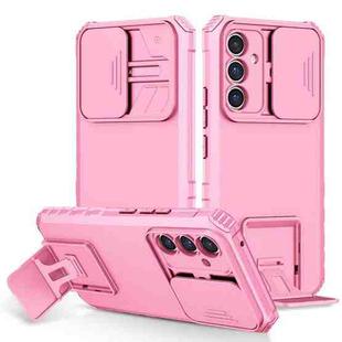 For Samsung Galaxy A54 5G Stereoscopic Holder Sliding Camshield Phone Case(Pink)