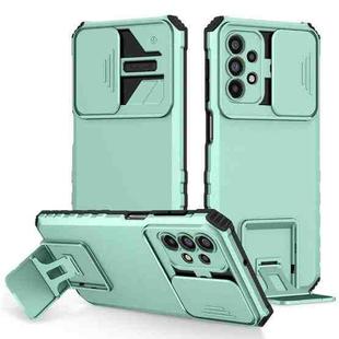 For Samsung Galaxy A23 4G Stereoscopic Holder Sliding Camshield Phone Case(Light Green)