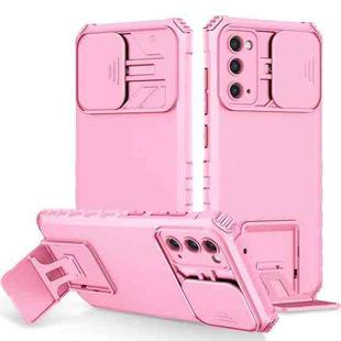 For Samsung Galaxy S20 FE Stereoscopic Holder Sliding Camshield Phone Case(Pink)