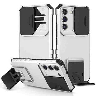 For Samsung Galaxy S22 5G Stereoscopic Holder Sliding Camshield Phone Case(White)