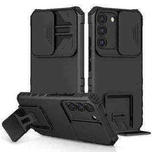 For Samsung Galaxy S22 5G Stereoscopic Holder Sliding Camshield Phone Case(Black)