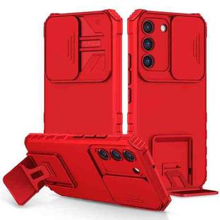For Samsung Galaxy S22 5G Stereoscopic Holder Sliding Camshield Phone Case(Red)