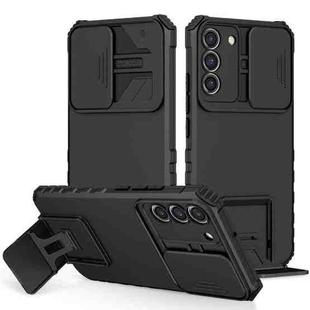 For Samsung Galaxy S22+ 5G Stereoscopic Holder Sliding Camshield Phone Case(Black)