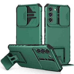 For Samsung Galaxy S22+ 5G Stereoscopic Holder Sliding Camshield Phone Case(Green)