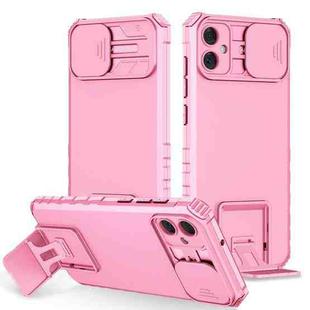 For Samsung Galaxy A05 Stereoscopic Holder Sliding Camshield Phone Case(Pink)