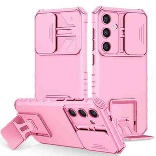 For Samsung Galaxy S24+ 5G Stereoscopic Holder Sliding Camshield Phone Case(Pink)