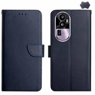 For OPPO Reno10 Pro Genuine Leather Fingerprint-proof Flip Phone Case(Blue)