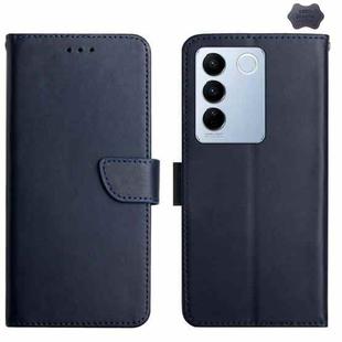 For vivo V27E 4G Global Genuine Leather Fingerprint-proof Flip Phone Case(Blue)