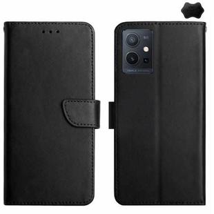 For vivo Y55S 5G 2023 / Y55 5G / T1 5G Genuine Leather Fingerprint-proof Flip Phone Case(Black)