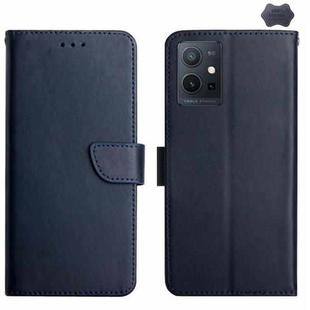 For vivo Y55S 5G 2023 / Y55 5G / T1 5G Genuine Leather Fingerprint-proof Flip Phone Case(Blue)