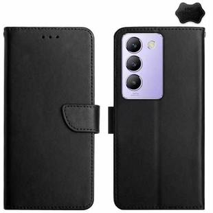 For vivo Y200e 5G/Y100 5G IDN/V30 Lite 5G India Genuine Leather Fingerprint-proof Flip Phone Case(Black)