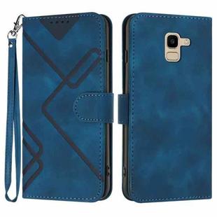For Samsung Galaxy A8 2018 Line Pattern Skin Feel Leather Phone Case(Royal Blue)