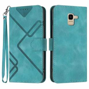 For Samsung Galaxy A8 2018 Line Pattern Skin Feel Leather Phone Case(Light Blue)