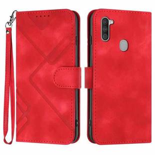 For Samsung Galaxy A11 EU Version Line Pattern Skin Feel Leather Phone Case(Red)