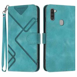 For Samsung Galaxy A11 EU Version Line Pattern Skin Feel Leather Phone Case(Light Blue)