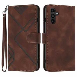For Samsung Galaxy A14 5G Line Pattern Skin Feel Leather Phone Case(Coffee)