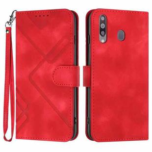 For Samsung Galaxy A20s Line Pattern Skin Feel Leather Phone Case(Red)