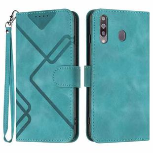 For Samsung Galaxy A20s Line Pattern Skin Feel Leather Phone Case(Light Blue)