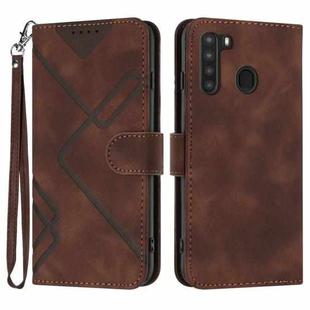 For Samsung Galaxy A21 EU Version Line Pattern Skin Feel Leather Phone Case(Coffee)