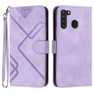 For Samsung Galaxy A21 EU Version Line Pattern Skin Feel Leather Phone Case(Light Purple)