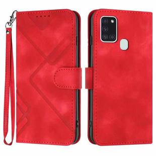 For Samsung Galaxy A21s Line Pattern Skin Feel Leather Phone Case(Red)