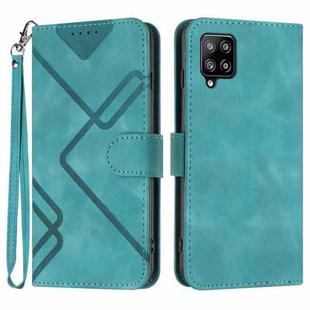 For Samsung Galaxy A22 4G Line Pattern Skin Feel Leather Phone Case(Light Blue)