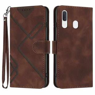 For Samsung Galaxy A40 Line Pattern Skin Feel Leather Phone Case(Coffee)